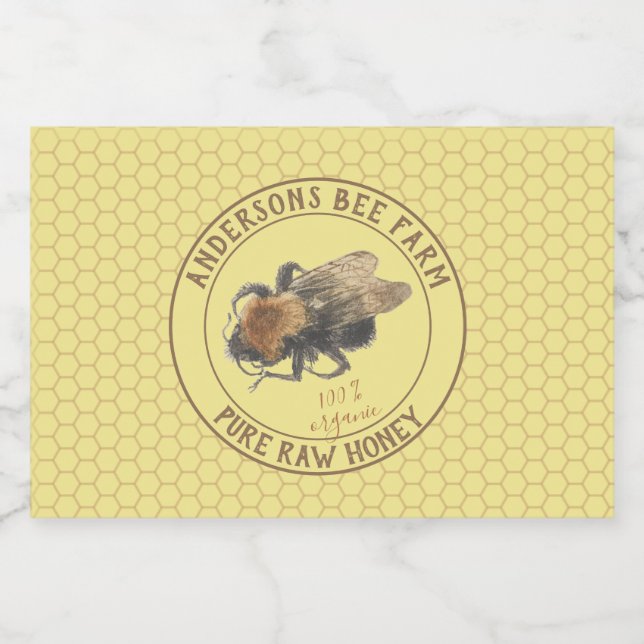 Honey Jar Label |  Vintage Honeybee & Honeycomb (Single Label)