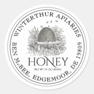 Honey Jar Label (Vintage Skep) Dotted Border
