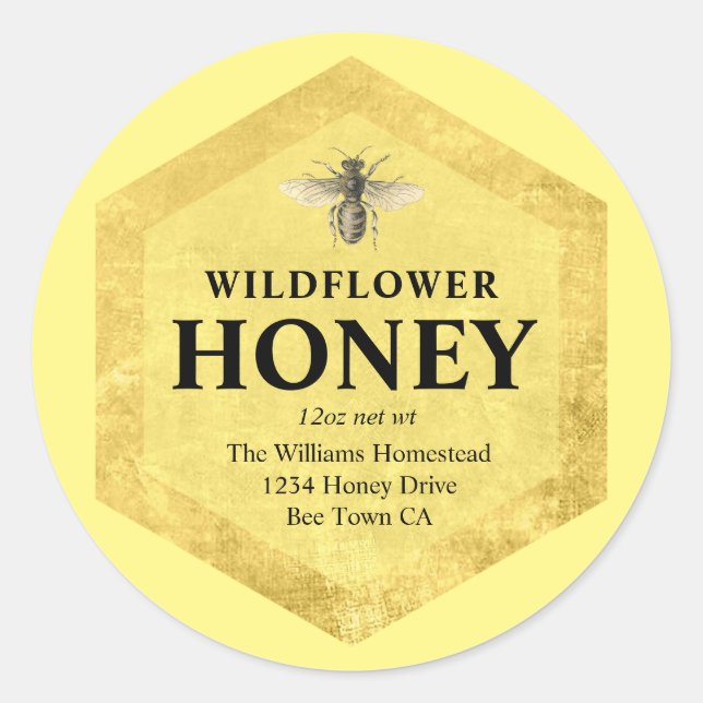 Honey Jar Label | Wildflower Honey | Apiary Name (Front)