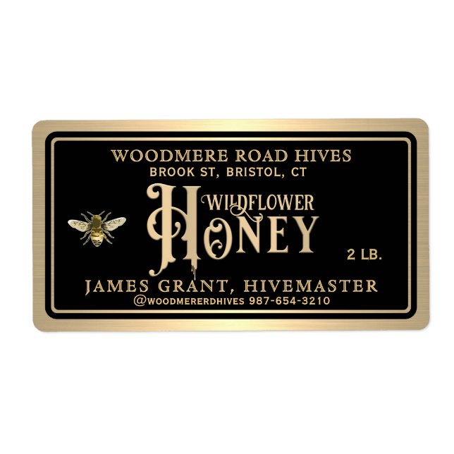 Honey Jar Label with bee and honey drip (Front)
