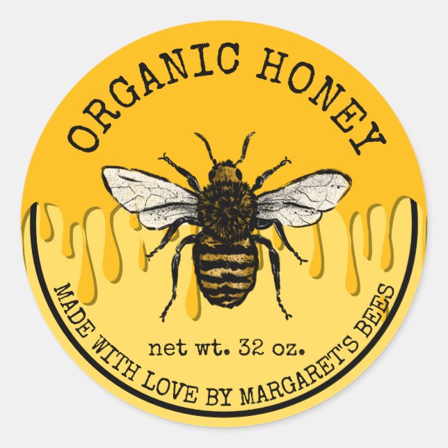 Honey Jar Labels Honeybee Honeycomb Bee Apiary (Front)