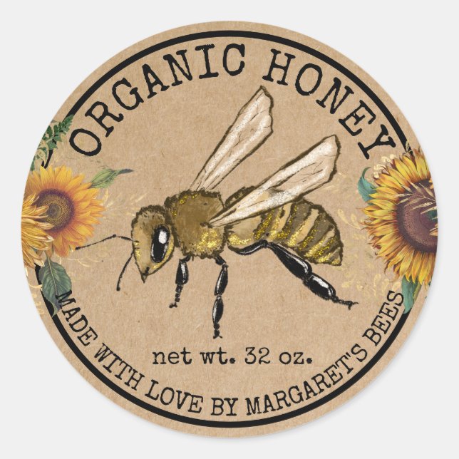 Honey Jar Labels Honeybee Honeycomb Bee Apiary (Front)