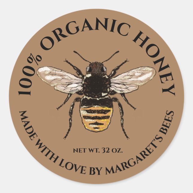 Honey Jar Labels Honeybee Honeycomb Bee Product (Front)