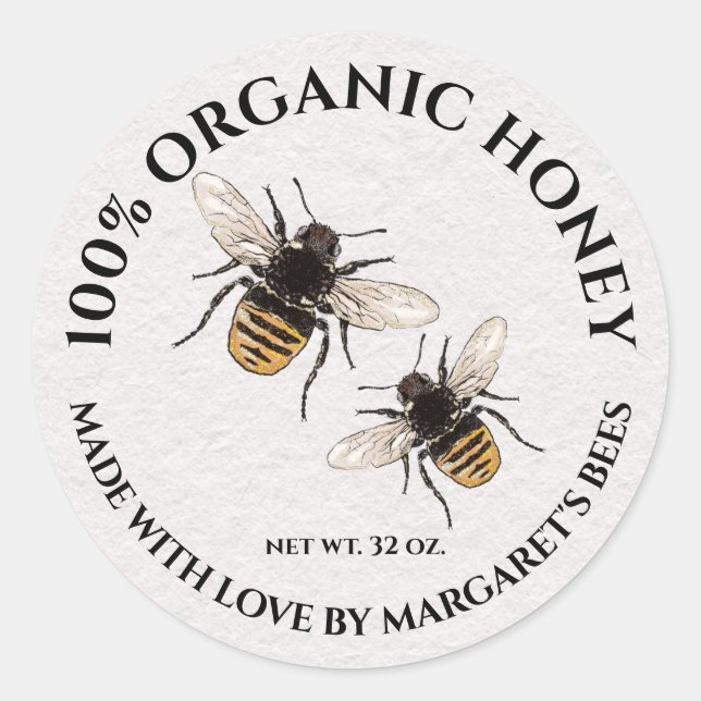 Honey Jar Labels Honeybee Honeycomb Bee Product (Front)