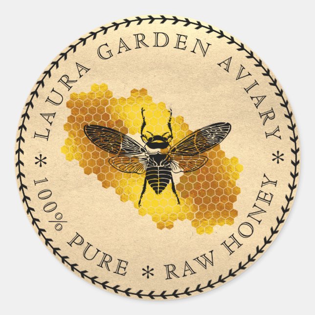 Honey jar lid label for Bee Honeycomb Apiary (Front)