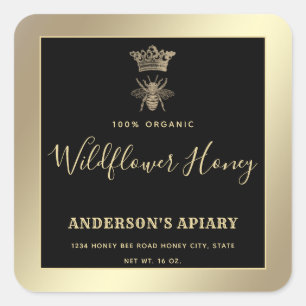 Honey jar modern script queen bee square sticker