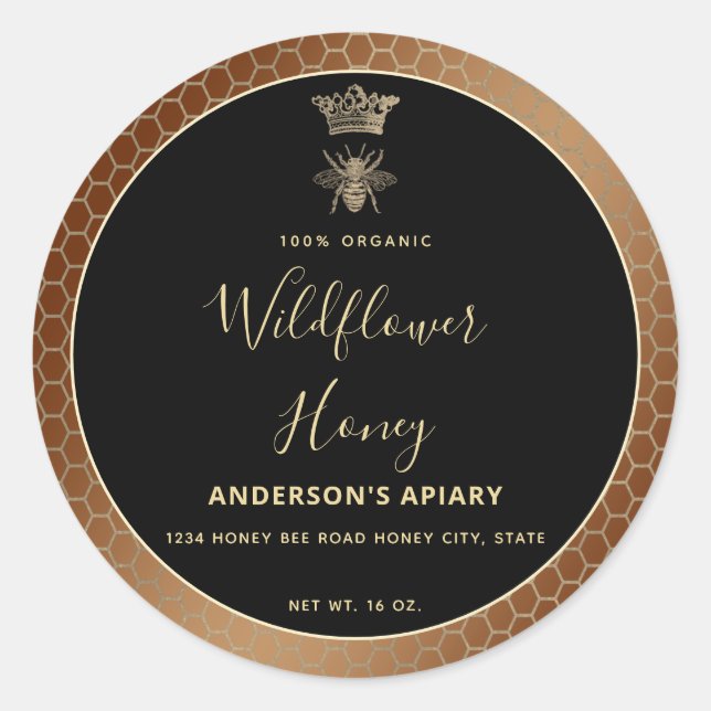 Honey jar modern script queen bee   square sticker (Front)