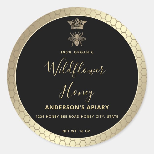 Honey jar modern script queen bee   square sticker (Front)