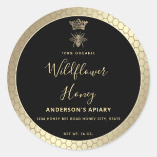 Honey jar modern script queen bee   square sticker