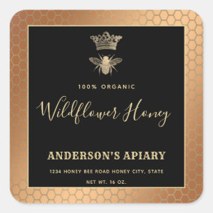 Honey jar modern script queen bee square sticker