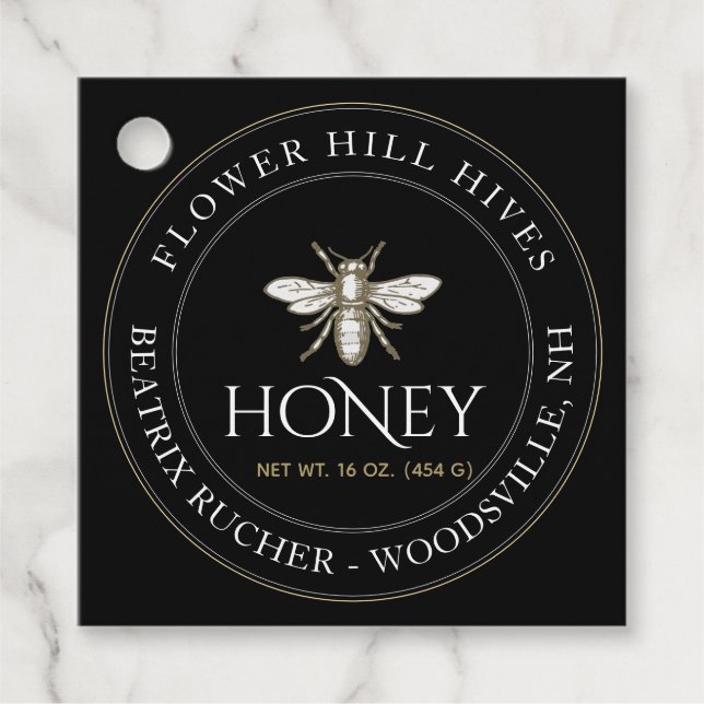 Honey Jar Neck Tag Black with French Bee (Front)