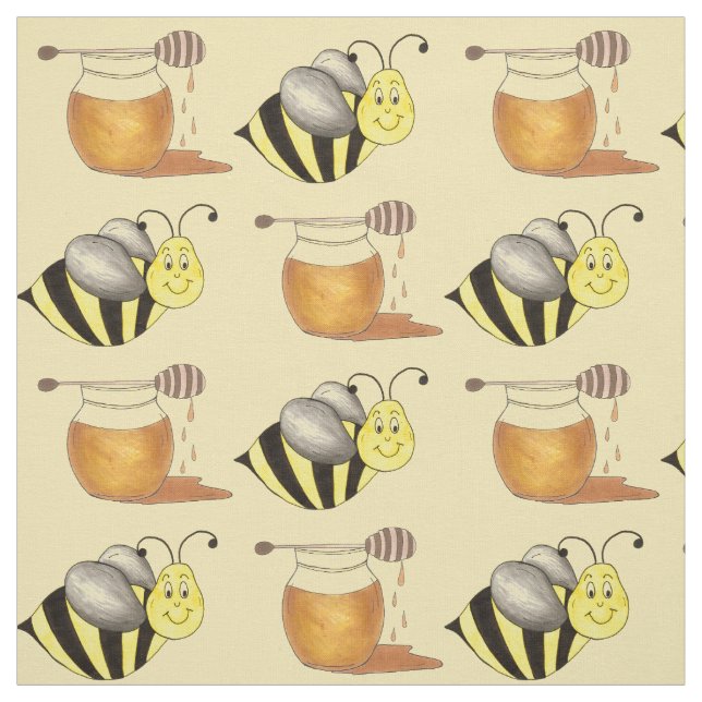 Honey Jar Pot Honeypot Bee Honeybee Bumblebee Fabric (Swatch)