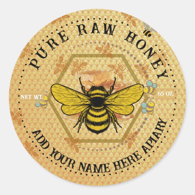 Honey Jar Stickers | Bee & Honeycomb Apiary Labels (Devant)