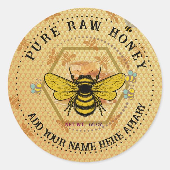 Honey Jar Stickers | Bee & Honeycomb Apiary Labels (Devant)