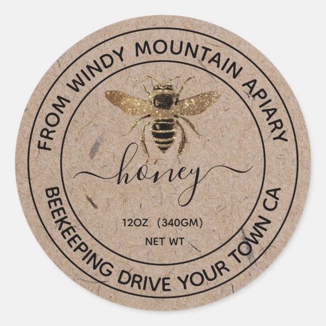 Honey Kraft Paper Jar Labels | Honeybee (Front)