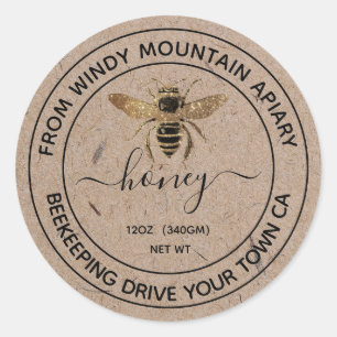 Honey Kraft Paper Jar Labels   Honeybee