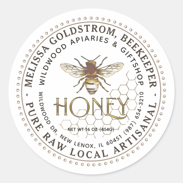  Honey Label Bee on Honeycomb Metallic Gold (Front)