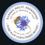 Honey Label Blue Flower Bee with Blue Border<br><div class="desc">This bright blue honey label will make your honey fly off the shelves! Central design shows a honeybee pollinating a blue cornflower. Write in your name, honey type, address, and net weight to make sure everyone remembers your product. Common honey net weight conversions: 8oz (227g), 12oz (340g), 16oz (454g), 32oz...</div>