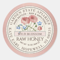 Honey Label Metallic Rose Gold Border Wildflowers