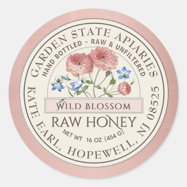 Honey Label Metallic Rose Gold Border Wildflowers (Front)