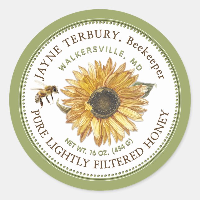 Honey Label Sunflower with Bee (Front)