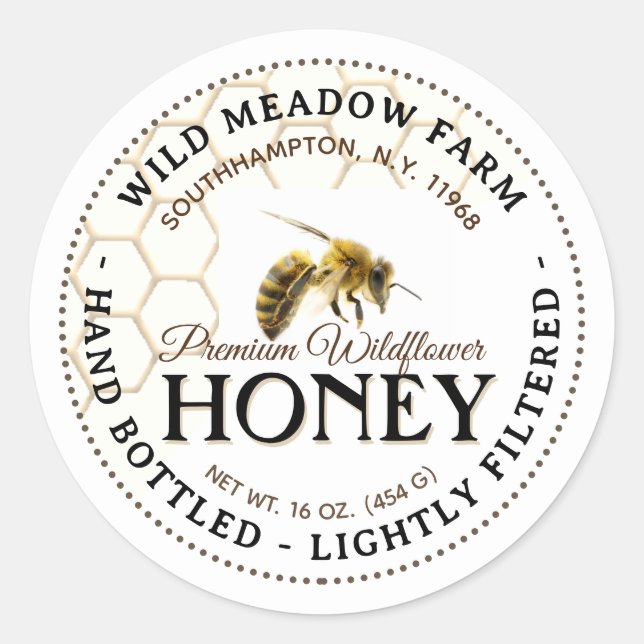Honey Label with Honeycomb and Bee (Front)