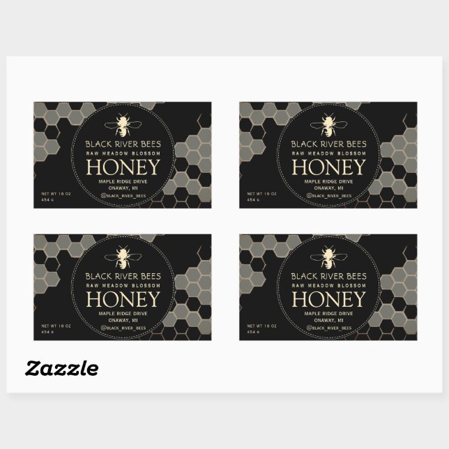 Honey Label with Honeycomb and Stylized Bee Black (Sheet)