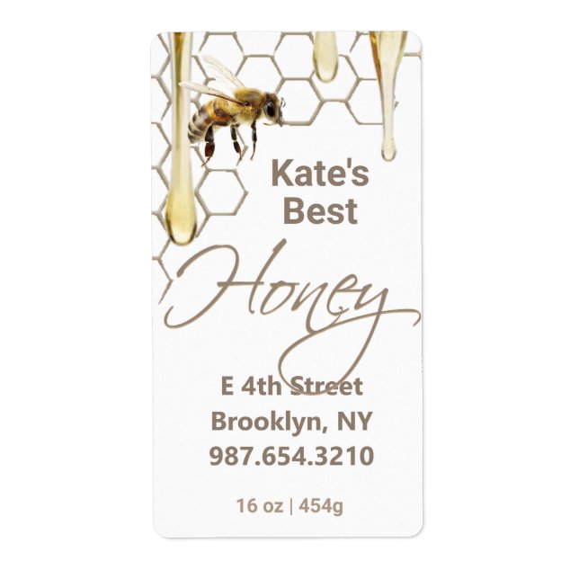 Honey Label with Honeycomb, Drip & Bee (Front)