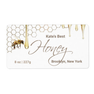 Honey Label with Honeycomb, Drip & Bee