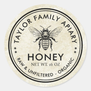 Honey label with vintage feel and honey bee