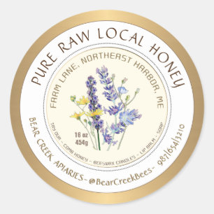 Honey Label with Wildflowers and Gold Border