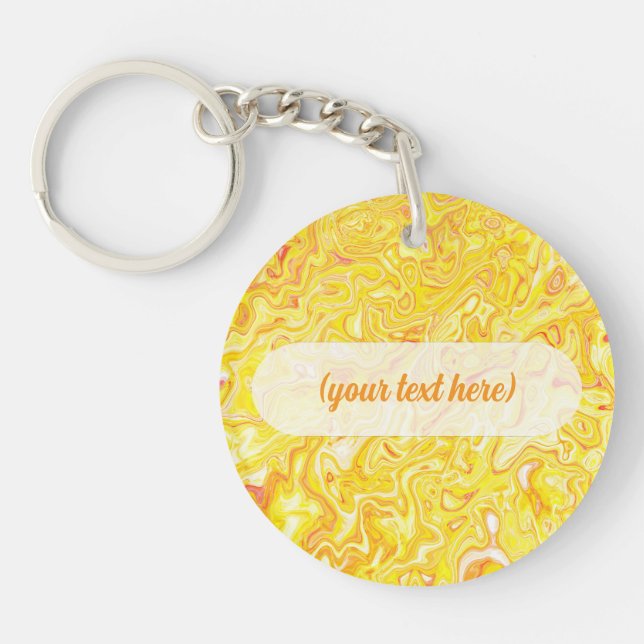Honey Lemon Yellow Marble Texture Abstract Liquid Keychain (Front)