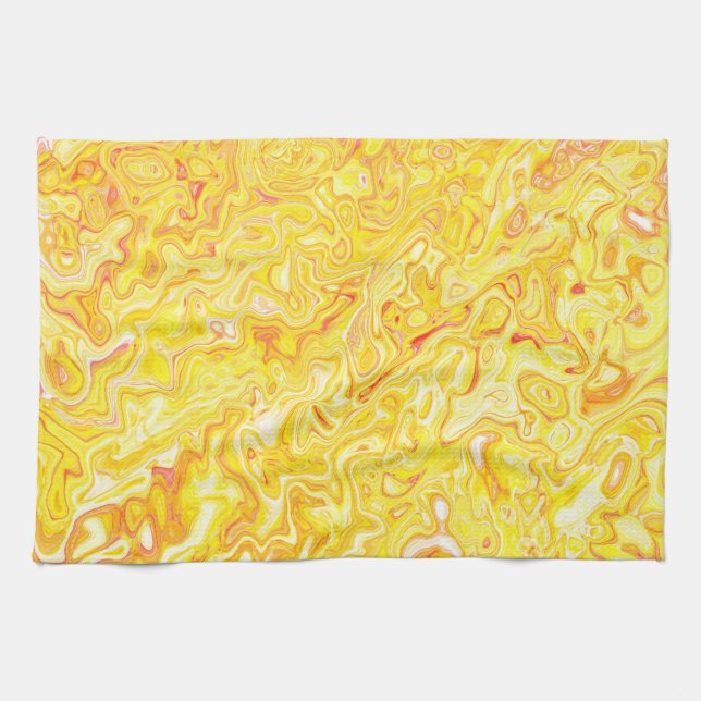 Honey Lemon Yellow Marble Texture Abstract Liquid Kitchen Towel (Horizontal)
