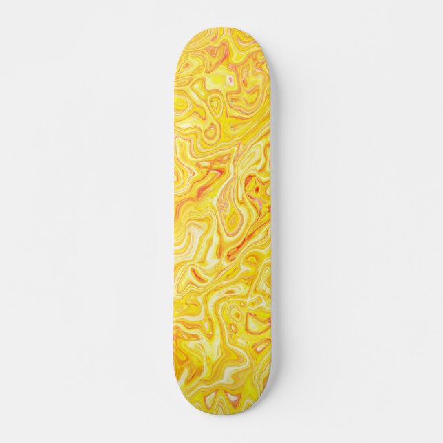 Honey Lemon Yellow Marble Texture Abstract Liquid Skateboard (Front)