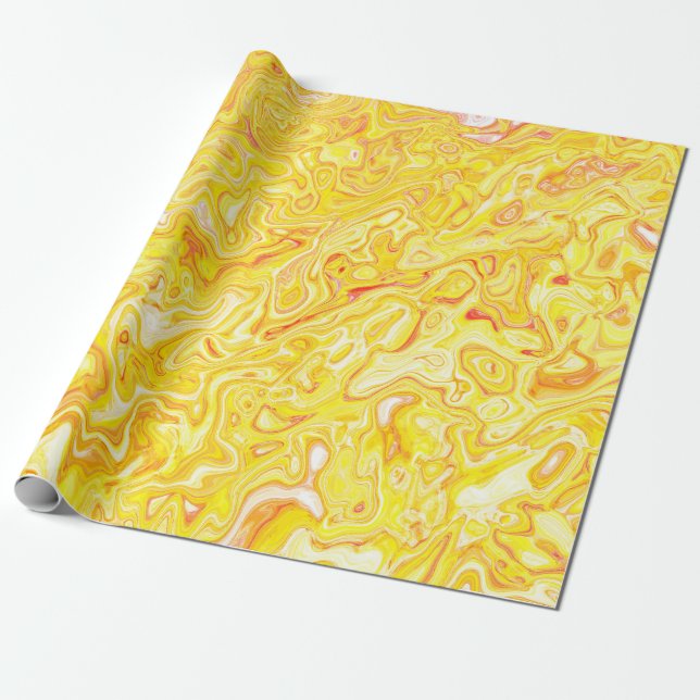 Honey Lemon Yellow Marble Texture Abstract Liquid Wrapping Paper (Unrolled)