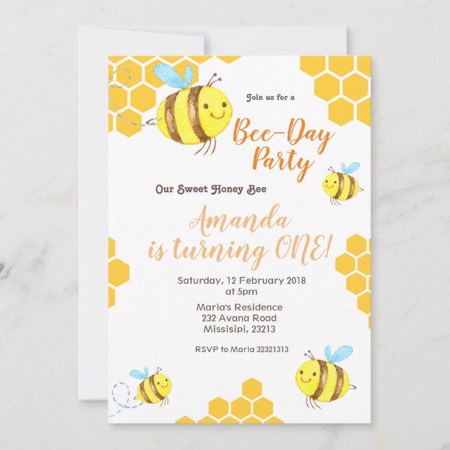 Honey Little Bee 1er Anniversaire Invitation (Devant)