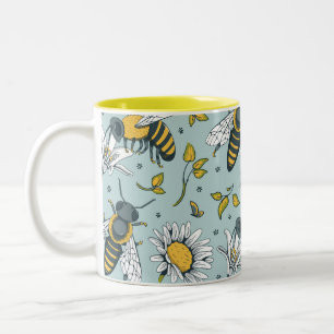 Honey Lots of Bees Pattern Two-Tone Coffee Mug