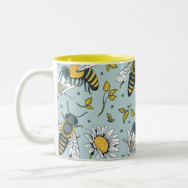Honey Lots of Bees Pattern Two-Tone Coffee Mug (Left)
