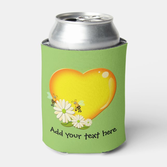 Honey Love Heart, Honey Bees and Flowers Custom Can Cooler (Can Front)