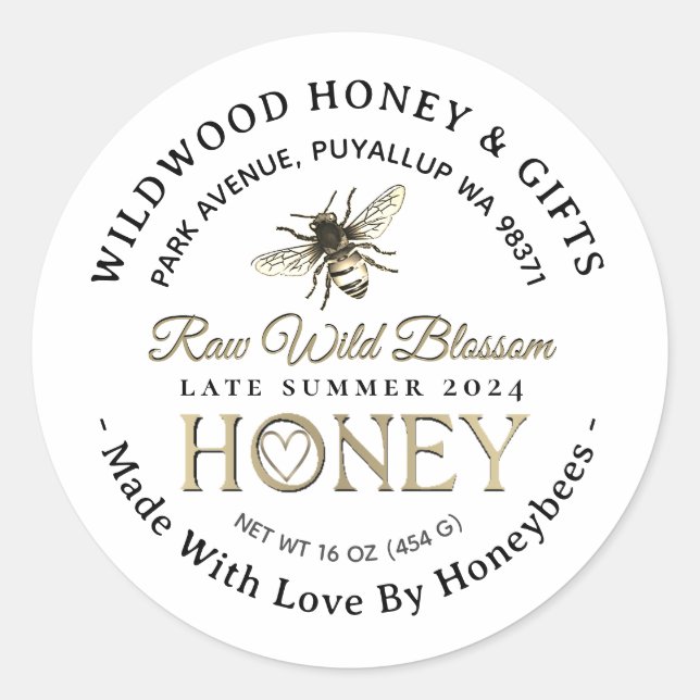 Honey Made with Love By Bees Late Summer 2024  Classic Round Sticker (Front)