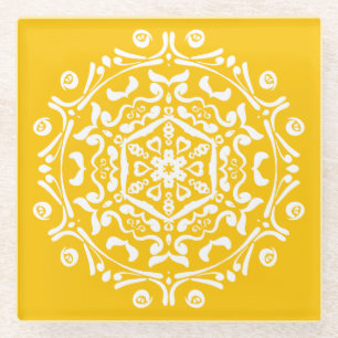 Honey Mandala Glass Coaster