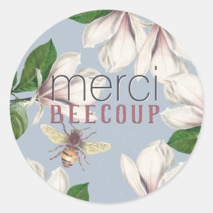 Honey Merci Beecoup Thank You Magnolia Bee on Blue Classic Round Sticker