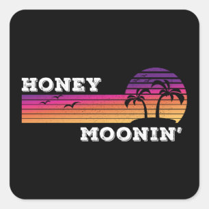 Honey Moonin Beach Honeymoon Vacation Men Women Co Square Sticker