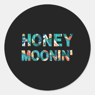 Honey Moonin Just Married Tropical Honeymoon Classic Round Sticker