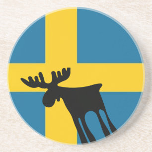 Honey / Moose with Swedish flag Coaster