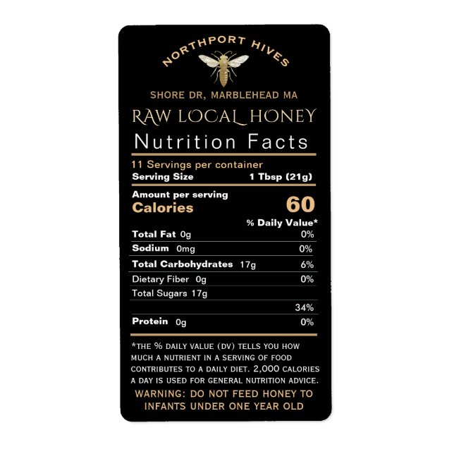 Honey Nutrition bébé Avertissement & Bee Taille de (Devant)