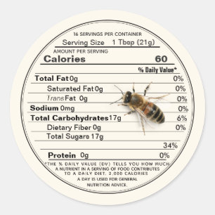 Honey Nutrition Facts Abeille de taille Étiquette 