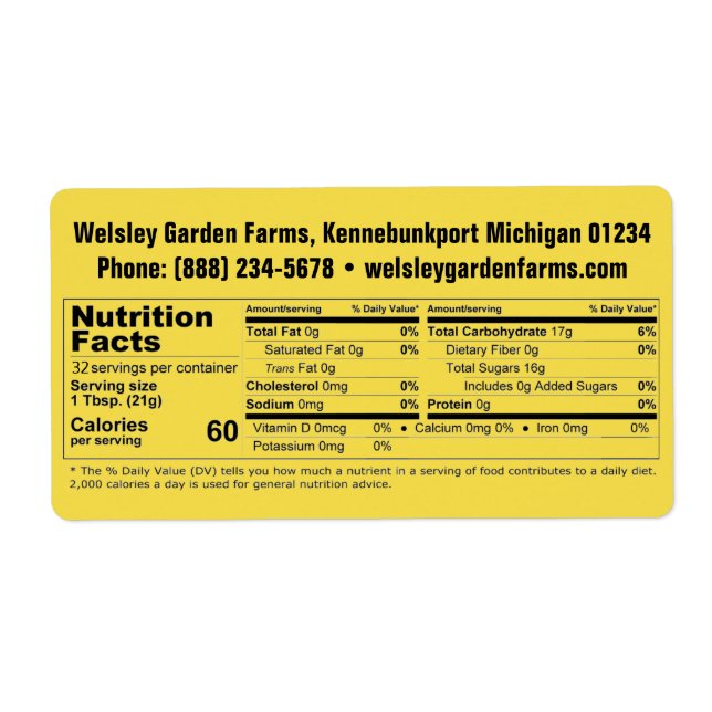 Honey Nutrition Facts & Business Info Produit (Devant)