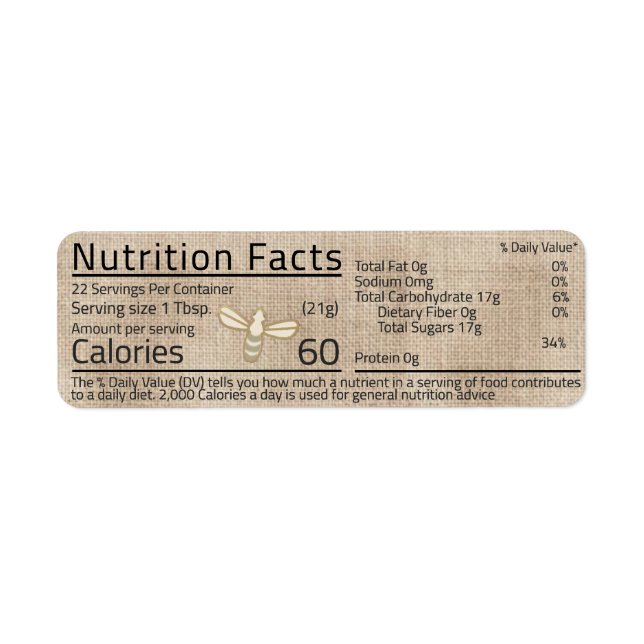 Honey Nutrition Facts Étiquette Bee Muslin Brown (Devant)