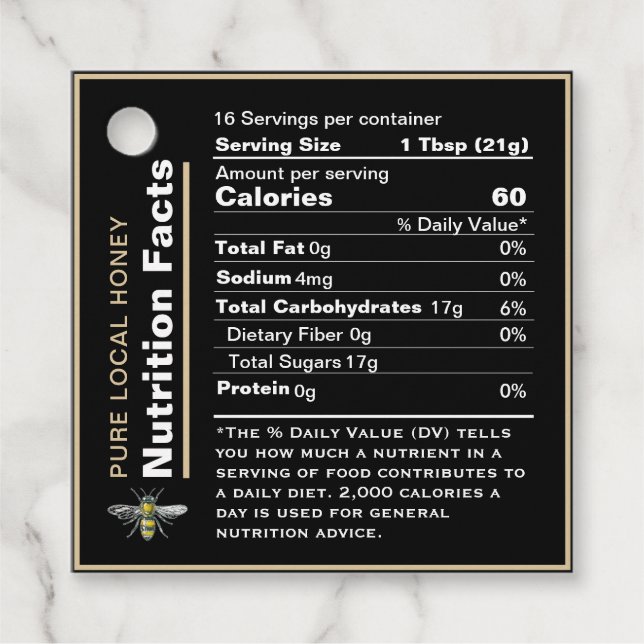 Honey Nutrition Facts Étiquette Black Bee Favorise (Devant)
